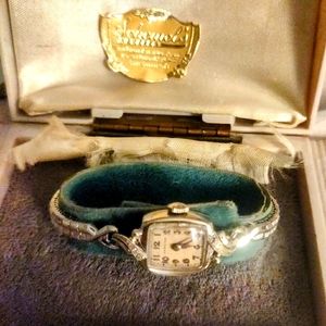 Vintage 14kt white gold Hamilton Ladies watch with diamond accents